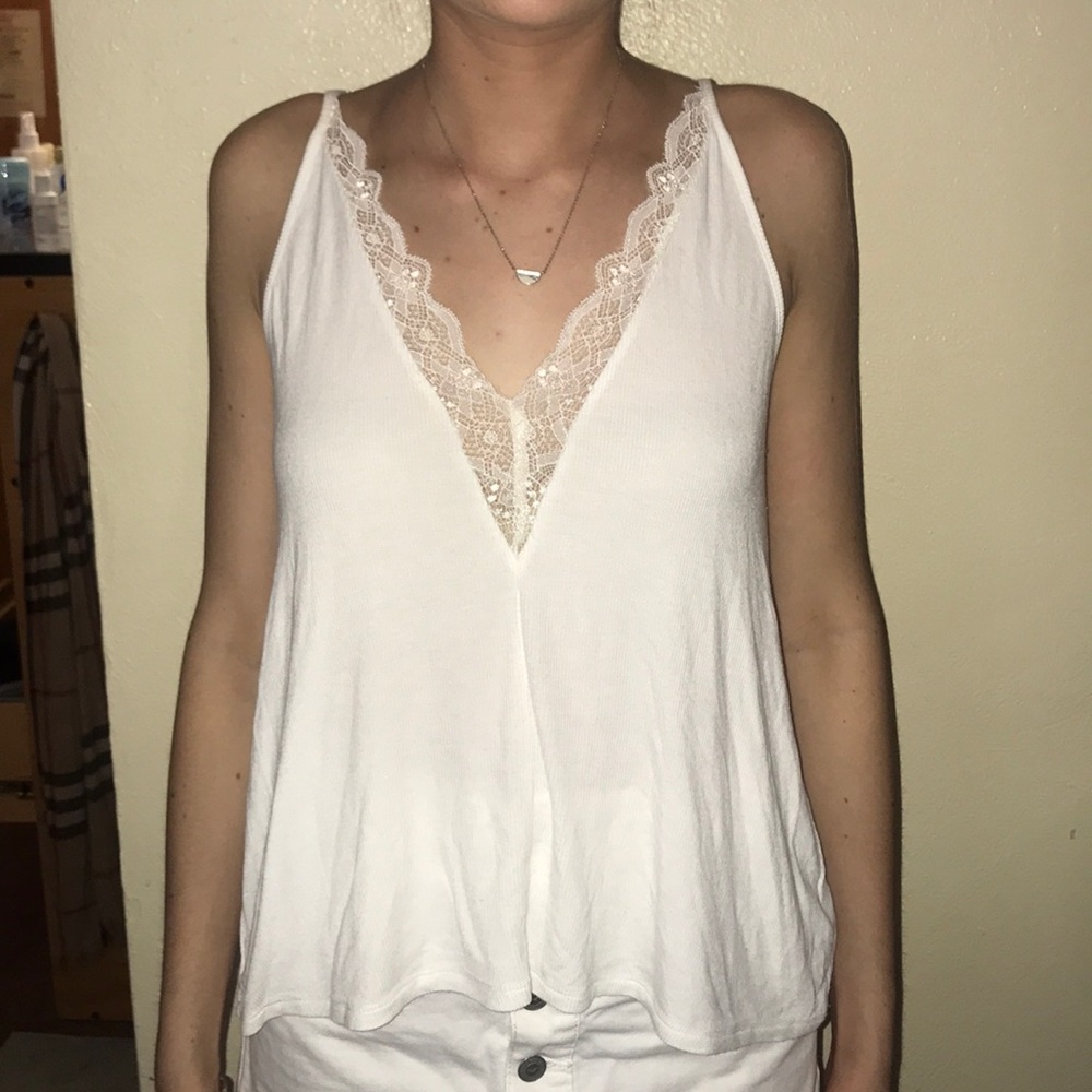 White v neck with lace tank top